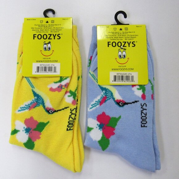 2 Pairs Foozys Hummingbird Print Womens Ladies Novelty Fun Socks - Picture 2 of 2